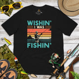 Fly-Fishing & PFG T-Shirt - Gift Ideas for Fisherman - Bass Masters & Pros Shirt - Master Baiter Shirt - Wishin' I Was Fishin' Shirt - Black