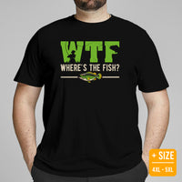 Fly-Fishing & PFG T-Shirt - Gift Ideas for Fisherman - Bass Masters & Pros Shirt - Master Baiter Shirt - WTF Where's The Fish Shirt - Black, Plus Size