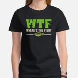 Fly-Fishing & PFG T-Shirt - Gift Ideas for Fisherman - Bass Masters & Pros Shirt - Master Baiter Shirt - WTF Where's The Fish Shirt - Black, Women