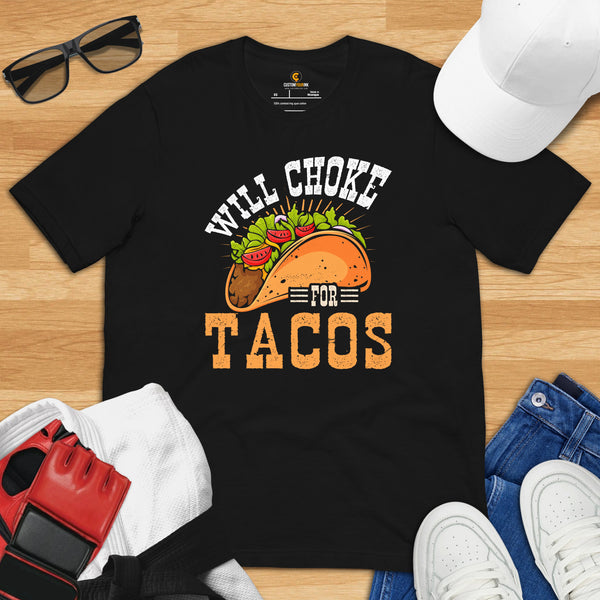 Foodie Gift Ideas, Presents For Foodies, Junk Food Lovers - Taco Tee Shirt - Cinco De Mayo Fiesta Shirts - Will Choke For Tacos T-Shirt - Black