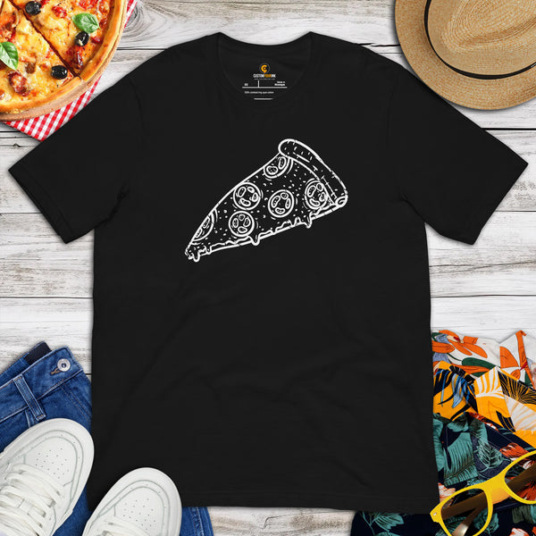Foodie Gift Ideas, Presents For Foodies, Pizza Makers & Junk Food Lovers - Pizza Shirt, Outfit & Clothes - Pizza Slice Sketch Tee Shirt - Black