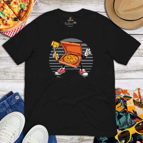 Foodie Gift Ideas, Presents For Foodies, Pizza Makers, Junk Food Lovers - Pizza Shirts & Clothes - Pizza Taking A Selfie Tee Shirt - Black