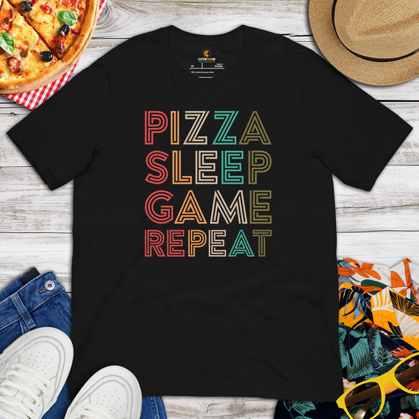 Foodie Gift Ideas, Presents For Foodies, Pizza Makers, Junk Food Lovers - Pizza Shirts & Clothes - Vintage Eat Sleep Pizza Repeat Tee - Black