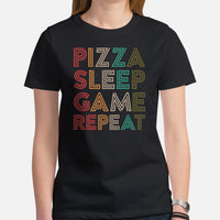 Foodie Gift Ideas, Presents For Foodies, Pizza Makers, Junk Food Lovers - Pizza Shirts & Clothes - Vintage Eat Sleep Pizza Repeat Tee - Black, Women