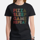 Foodie Gift Ideas, Presents For Foodies, Pizza Makers, Junk Food Lovers - Pizza Shirts & Clothes - Vintage Eat Sleep Pizza Repeat Tee - Black, Women