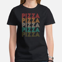 Foodie Gift Ideas, Presents For Foodies, Pizza Makers, Junk Food Lovers - Pizza Shirts, Outfit & Clothes - Vintage Pizza Tee Shirt - Black, Women