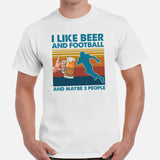 Football Tee - Beershirt - Game Day Shirt - Funny Football Shirt - Gift for Football Fan, Beer Lover - I Like Beer, Football & 3 People Tee - White, Men