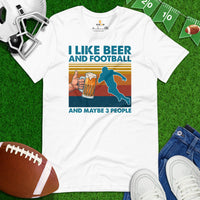 Football Tee - Beershirt - Game Day Shirt - Funny Football Shirt - Gift for Football Fan, Beer Lover - I Like Beer, Football & 3 People Tee - White
