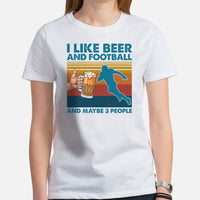 Football Tee - Beershirt - Game Day Shirt - Funny Football Shirt - Gift for Football Fan, Beer Lover - I Like Beer, Football & 3 People Tee - White, Women