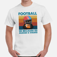 Football Tee - Black Cat Shirt - Game Day Shirt - Present for Cat Lover, Gift for Football Fan - Football Because Murder Is Wrong T-Shirt - White, Men