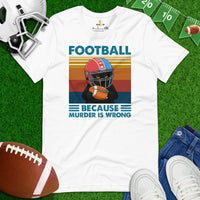 Football Tee - Black Cat Shirt - Game Day Shirt - Present for Cat Lover, Gift for Football Fan - Football Because Murder Is Wrong T-Shirt - White