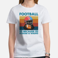 Football Tee - Black Cat Shirt - Game Day Shirt - Present for Cat Lover, Gift for Football Fan - Football Because Murder Is Wrong T-Shirt - White, Women