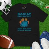 Football Distressed Vintage Graphic T-Shirt - Gift Ideas for Football Fans, Dog Lovers - Easily Distracted By Dogs And Rugby Shirt - Black