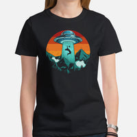 Football Tee - Game Day Shirt - Vintage Football Shirt - Gift for Football Fan & Player - Alien Shirt - UFO T-Shirt - Alien Abduction Shirt - Black, Women