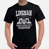 Football Fanatic T-Shirt - Gift Ideas for Football Fans - Game Day Shirt - Lineman Because Brick Wall Isn't An Official Position Shirt - Black, Men