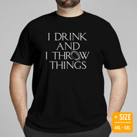 Football Fanatic Vintage Graphic T-Shirt - Gift Ideas for Football Fans & Beer Lovers - Game Day Tee - I Drink And I Throw Things Shirt - Black, Plus Size