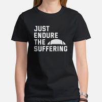 Football Tee - Game Day Shirt - Funny Football Shirt - Football Coach Present, Gift for Football Player - Just Endure The Suffering T-Shirt - Black, Women