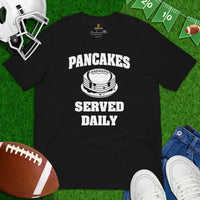 Football Tee - Game Day Shirt - Funny Football Shirt - Football Lineman T-Shirt - Gift for Football Fan - Serving Pancakes Daily T-Shirt - Black