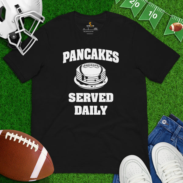 Football Tee - Game Day Shirt - Funny Football Shirt - Football Lineman T-Shirt - Gift for Football Fan - Serving Pancakes Daily T-Shirt - Black