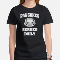 Football Tee - Game Day Shirt - Funny Football Shirt - Football Lineman T-Shirt - Gift for Football Fan - Serving Pancakes Daily T-Shirt - Black, Women