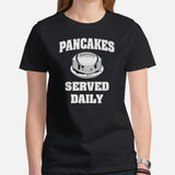 Football Tee - Game Day Shirt - Funny Football Shirt - Football Lineman T-Shirt - Gift for Football Fan - Serving Pancakes Daily T-Shirt - Black, Women