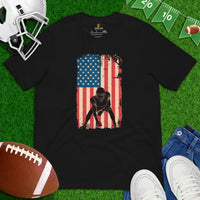 Football Tee - American Flag Shirt - Game Day Shirt - USA Flag T-Shirt - Football Lineman T-Shirt - Gift for Football Fan, Coach & Player - Black