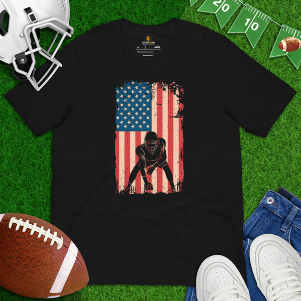 Football Tee - American Flag Shirt - Game Day Shirt - USA Flag T-Shirt - Football Lineman T-Shirt - Gift for Football Fan, Coach & Player - Black