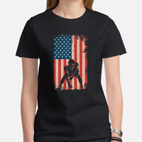 Football Tee - American Flag Shirt - Game Day Shirt - USA Flag T-Shirt - Football Lineman T-Shirt - Gift for Football Fan, Coach & Player - Black, Women