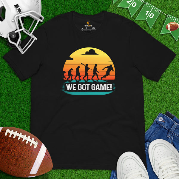 Football Tee - Game Day Shirt - Funny Football Shirt - Gift for Football Fan, Coach & Player - Football Graphic T-Shirt - We Got Game Shirt - Black