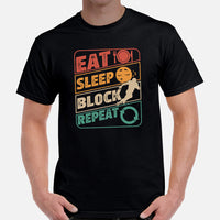 Football Fanatic Vintage Graphic T-Shirt - Gift Ideas for Football Fans - Game Day Tee - Retro Eat Sleep Block Repeat Aesthetic Shirt - Black, Men