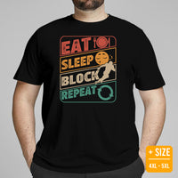 Football Fanatic Vintage Graphic T-Shirt - Gift Ideas for Football Fans - Game Day Tee - Retro Eat Sleep Block Repeat Aesthetic Shirt - Black, Plus Size