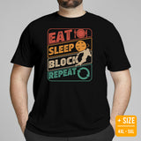 Football Fanatic Vintage Graphic T-Shirt - Gift Ideas for Football Fans - Game Day Tee - Retro Eat Sleep Block Repeat Aesthetic Shirt - Black, Plus Size
