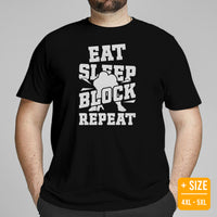 Football Tee - Game Day Shirt - Football Shirt - Football Lineman T-Shirt - Gift for Football Coach & Player - Eat Sleep Block Repeat Shirt - Black, Plus Size