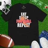 Football Tee - Game Day Shirt - Vintage Football Shirt - Gift for Football Fan, Coach & Player - Retro Eat Sleep Football Repeat T-Shirt - Black