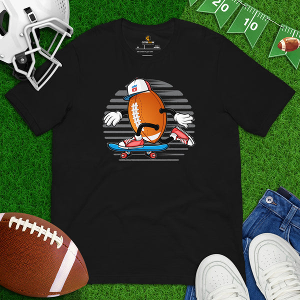 Football Tee - Game Day Shirt - Skate Shirt - Funny Football T-Shirt - Gift for Football Fan & Skateboarder - Cute Skating Ball T-Shirt - Black