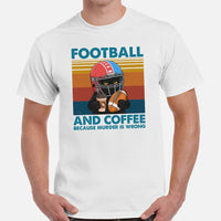 Football Tee - Black Cat Shirt - Game Day Shirt - Present for Coffee Lover, Gift for Football Fan - Coffee Because Murder Is Wrong T-Shirt - White, Men