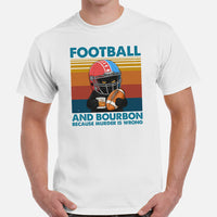 Football Tee - Black Cat Shirt - Game Day Shirt - Present for Cat Lover, Gift for Football Fan - Bourbon Because Murder Is Wrong T-Shirt - White, Men