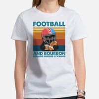 Football Tee - Black Cat Shirt - Game Day Shirt - Present for Cat Lover, Gift for Football Fan - Bourbon Because Murder Is Wrong T-Shirt - White, Women