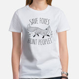 Fox Boho T-Shirt - Save Foxes Hunt People Shirt - Embrace Your Foxy Side - Fursuit, Furry Fandom Tee - Gift for Fox & Nature Lovers - White, Women