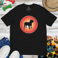 Frenchie Dog Themed Clothes & Attire - Canine Tee Shirts For Humans - Gifts for Dog Moms, Dads & Lovers - 80s Retro Sunset T-Shirt - Black