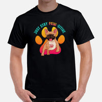 Frenchie Dog Themed Clothes & Attire - Canine Tee Shirts For Humans - Gifts for Dog Moms, Dads & Lovers - Just Stay Paw-sitive T-Shirt - Black, Men