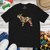 Frenchie Dog Themed Clothes & Attire - Canine Tee Shirts & Outfit For Humans - Gifts for Campers & Dog Lovers - Tropical Floral T-Shirt - Black