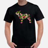 Frenchie Dog Themed Clothes & Attire - Canine Tee Shirts & Outfit For Humans - Gifts for Campers & Dog Lovers - Tropical Floral T-Shirt - Black, Men