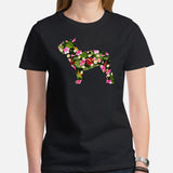 Frenchie Dog Themed Clothes & Attire - Canine Tee Shirts & Outfit For Humans - Gifts for Campers & Dog Lovers - Tropical Floral T-Shirt - Black, Women