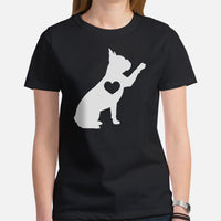 Frenchie Dog Themed Clothes & Attire - Canine Tee Shirts & Outfit For Humans - Gifts for Dog Lovers - Cute Frenchie High-fives T-Shirt - Black, Women