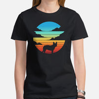 Frenchie Dog Themed Clothes & Attire - Canine Tee Shirts & Outfit For Humans - Gifts for Dog Lovers & Owners - Retro Sunset Themed Tee - Black, Women