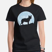 Frenchie Dog Themed Clothes & Attire - Canine Tee Shirts, Outfit For Humans - Gifts for Dog Moms, Dads & Lovers - Over The Moon T-Shirt - Black, Women