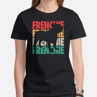 Frenchie Dog Themed Clothes & Attire - Canine Tee Shirts & Outfit For Humans - Gifts for Dog Moms, Dads & Lovers - Retro Frenchie Shirt - Black, Women