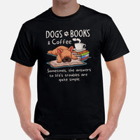 Frenchie Dog Themed Clothes & Attire - Funny Canine Tee Shirts For Humans - Gifts for Book & Dog Lovers - Dogs, Books & Coffee T-Shirt - Black, Men