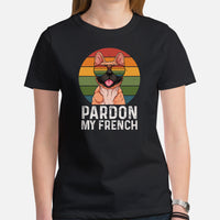 Frenchie Dog Themed Clothes & Attire - Funny Canine Tee Shirts For Humans - Gifts for Dog Lovers & Owners - Pardon My French T-Shirt - Black, Women